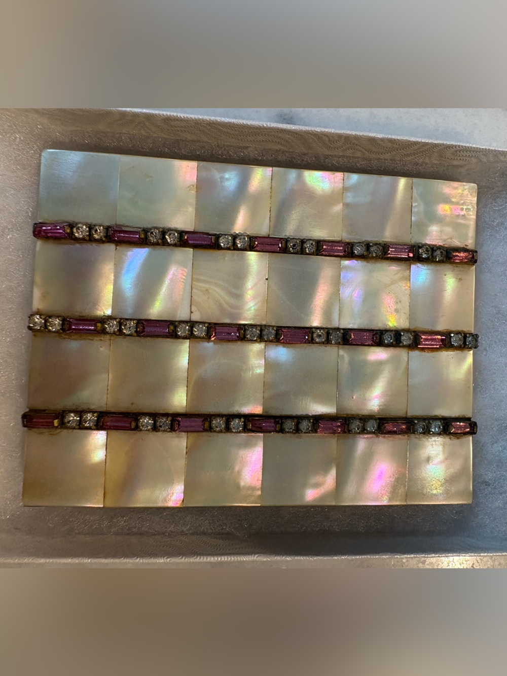 Vintage Mother-of-Pearl Card Holder with Rhinestones Decoration